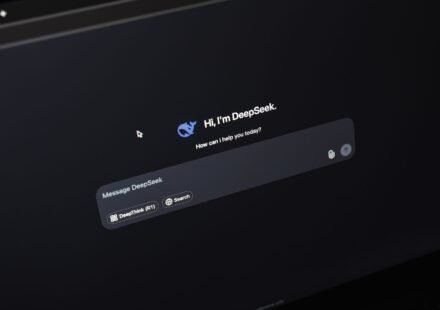 Screen displaying AI chat interface DeepSeek on a dark background.